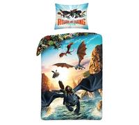 Halantex Dragon Trainer Bed Set - Toothless Hiccup and the Dragons of Berk - Duvet Cover 140 x 200 cm with Pillowcase 70 x 90 cm - Microfibre - Multicoloured