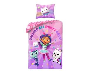 Halantex Gabby's Dollhouse Calling All Party Cats Bed Set - Duvet Cover 140 x 200 cm with Pillowcase 70 x 90 cm - 100% Polyester Multi-Coloured