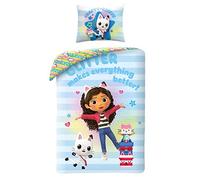 Halantex Gabby's Dollhouse Single Duvet Cover & Pillow Case Set - Soft & Breathable 100% Cotton Bedding Duvet Cover with Pillowcase - Reversible Duvet Cover for Kids, Girls