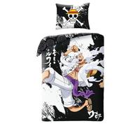 Halantex GEAR5 Monkey D. Luffy One Piece Bed Set - Duvet Cover 140 x 200 cm with Pillowcase 70 x 90 cm - 100% Cotton Oeko-Tex - Black