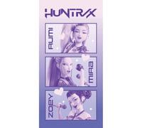 Halantex KPop Demon Hunters Huntrix 100% Cotton Towel, Purple, 140 x 70 cm | Bath towel for beach, pool and bath time, Rumi, Mira and Zoey panel design, hearts and sparkles, velour-feel cotton