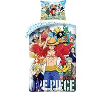 Halantex ONE PIECE Monkey D. Luffy and Various Characters Bedding Set, Cotton, Duvet Cover 140 x 200 cm and Pillowcase 70 x 90 cm - 100% Cotton - Multicoloured