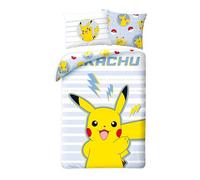 Halantex Pikachu Bedding Set, 100% Cotton, Reversible Pokemon Duvet Cover 140 x 200 cm + Pillowcase 65 x 65 cm