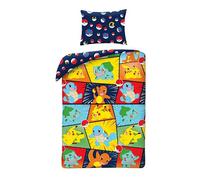 Halantex Pokemon and Pokeball Bedding Set, Multi-Colour, 2-Piece 140 x 200 cm + 1 Pillow Case 100% Cotton, Oeko-Tex, Single