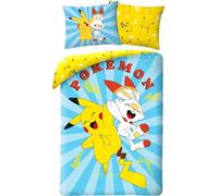 Halantex Pokemon Pikachu and Flamingo Bedding Set, 100% Cotton, Reversible Duvet Cover 140 x 200 cm + Pillowcase 65 x 65 cm