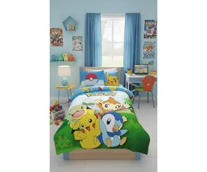 Halantex Pokemon Reversible Bedding Set, 100% Cotton, Duvet Cover 140 x 200 cm + Pillowcase, with Tiplouf, Pikachu, Ouisticram and Tortipouss