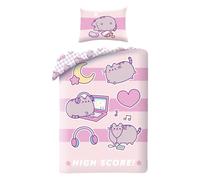 Halantex PUSHEEN the Cat High Sore Bed Set - Duvet Cover 140 x 200 cm with Pillowcase 70 x 90 cm - Microfibre - Pink