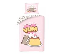 Halantex Reversible Cat Bed Set Pusheen Yum Pudding Sweet Shop - Single Bed 2 Pieces Duvet Cover 140 x 200 cm and Pillowcase 70 x 90 cm - 100% Cotton Ökö-Tex Standard 100