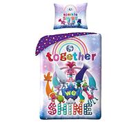 Halantex Trolls Reversible Bedding Set 2-Piece 100% Cotton Duvet Cover 140 x 200 cm Pillowcase 70 x 90 cm Children's Bed Linen Duvet Cover World Tour Poppy Branch