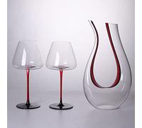 HALAWAKA Wine Decanter - 100% Lead-Free U Shaped Crystal Glass Wine Carafe Hand-Blown Black-Red Red Wine Decanter Carafe