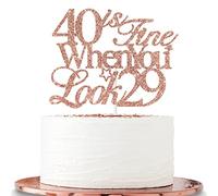 Halawawa 40 is Fine When You Look 29 Cake Topper, Funny 40th Birthday Party Decorations for Wonen, Cheers to 40 Years/40 & Fabulous Cake Decor