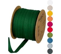 Halbach Seidenbänder Cotton Ribbon | 10 mm x 30 m | Woven Ribbon 100% Cotton | Ribbons for Crafts Sold by the Metre | Fabric Tape for Decorations, DIY Crafts, Bias Tape Sewing Work, Colour: Pine Green