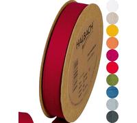 Halbach Seidenbänder Cotton Ribbon | 20 mm x 20 m | Woven Ribbon 100% Cotton | Ribbons for Crafts Sold by The Metre | Fabric Tape for Decorations, DIY Crafts, Bias Tape Sewing Work, Colour: Wine Red