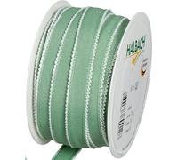 Halbach Seidenbänder Decorative Ribbon Cotton Look with Curved Edge, Width: 15 mm, Length: 25 m, Ribbon for Decorating and Decorating Gifts and Parties, DIY Decorative Ribbon, Colour: Mint/White