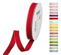 Halbach Seidenbänder Decorative Ribbon with Linen Edges Width 15 mm Length 20 m Red/Linen