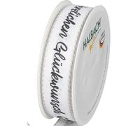 Halbach Seidenbänder Gift Ribbon Herzlichen Glückwunsch | Width 25 mm Length 18 m | Gift Ribbon Birthday | Ribbon for Birthday Decoration | Colour: White/Black