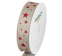 Halbach Seidenbänder Gift Ribbon Stars Linen Ribbon with Wired Edge and Stars Print for Christmas Colour: Natural/Red