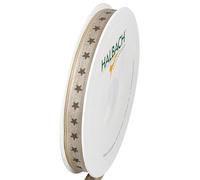 Halbach Seidenbänder Gift Ribbon Stars Linen Ribbon with Wired Edge and Stars Print for Christmas Colour: Natural/Linen