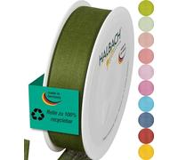 Halbach Seidenbänder Gift Ribbon, Width 25 mm, Length 25 m, Ribbon Made in Germany, Gift Ribbons in a Variety of Colours and Widths Perfect for Packaging and Decorating, Colour: Moss Green