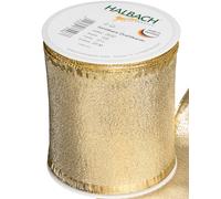 Halbach Seidenbänder Gold Gift Ribbon - Made in Germany - with Malleable Wired Edges | 100 mm x 25 m | Elegant Golden Ribbon for Wedding or Christmas
