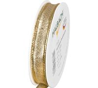 Halbach Seidenbänder Gold Gift Ribbon - Made in Germany - with Malleable Wired Edges | 15 mm x 25 m | Elegant Golden Ribbon for Wedding or Christmas