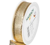 Halbach Seidenbänder Gold Gift Ribbon - Made in Germany - with Malleable Wired Edges | 25 mm x 25 m | Elegant Golden Ribbon for Wedding or Christmas