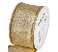 Halbach Seidenbänder Gold Gift Ribbon - Made in Germany - with Malleable Wired Edges | 60 mm x 25 m | Elegant Golden Ribbon for Wedding or Christmas