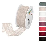 Halbach Seidenbänder Lace Ribbon 15 m Sold by The Metre on Roll as Ribbon for Weddings Sewing or Table Decoration, Lace Trim Lace Fabric for DIY Crafts
