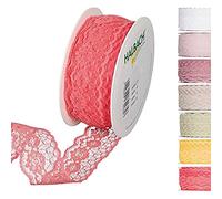 Halbach Seidenbänder Lace Ribbon Width 37mm Length 15m Lace Sold by The Metre Roll for Wedding Sewing Table Decoration Lace Trim for DIY Crafts Color Coral Red