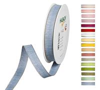 Halbach Seidenbänder Linen Decorative Ribbon Width 15 mm Length 20 m Gift Ribbon for Decorating, Dark Blue/Linen