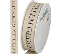 Halbach Seidenbänder Mourning Pile | 25 mm x 18 m | Elegant Mourning Ribbon for Memorial Events and for Packing Funeral Gifts | Colour: Linen/Black