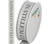 Halbach Seidenbänder Mourning Pile | 25 mm x 18 m | Elegant Mourning Ribbon for Memorial Events and for Packing Funeral Gifts | Colour: Light Grey/Black
