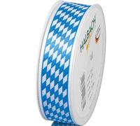 Halbach Seidenbänder Oktoberfest Decorative Ribbon | Width: 25 mm Length: 25 m Colour: Blue/White | Gift Ribbon Bavaria | for Bavarian Table Decoration or Gifts