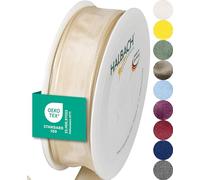 Halbach Seidenbänder Premium Gift Ribbon With Wired Edge - 25 mm Width, 25 m Length - Oeko-Tex 100 Certified Taffeta, Made in Germany - Sand