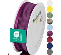 Halbach Seidenbänder Premium Gift Ribbon With Wired Edge - 25 mm Width, 25 m Length - Oeko-Tex 100 Certified Taffeta, Made in Germany - Dark Purple