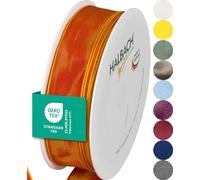 Halbach Seidenbänder Premium Gift Ribbon With Wired Edge - 25 mm Width, 25 m Length - Oeko-Tex 100 Certified Taffeta, Made in Germany - Dark Orange