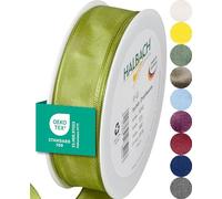 Halbach Seidenbänder Premium Gift Ribbon With Wired Edge - 25 mm Width, 25 m Length - Oeko-Tex 100 Certified Taffeta, Made in Germany - Green