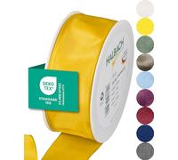 Halbach Seidenbänder Premium Gift Ribbon With Wired Edge - 40 mm Width, 25 m Length - Oeko-Tex 100 Certified Taffeta, Made in Germany - Yellow