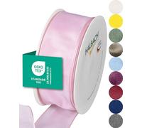 Halbach Seidenbänder Premium Gift Ribbon With Wired Edge - 40 mm Width, 25 m Length - Oeko-Tex 100 Certified Taffeta, Made in Germany - Light Pink