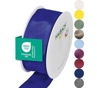Halbach Seidenbänder Premium Gift Ribbon With Wired Edge - 40 mm Width, 25 m Length - Oeko-Tex 100 Certified Taffeta, Made in Germany - Blue