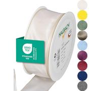Halbach Seidenbänder Premium Gift Ribbon With Wired Edge - 40 mm Width, 25 m Length - Oeko-Tex 100 Certified Taffeta, Made in Germany - Cream
