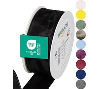 Halbach Seidenbänder Premium Gift Ribbon With Wired Edge - 40 mm Width, 25 m Length - Oeko-Tex 100 Certified Taffeta, Made in Germany - Black
