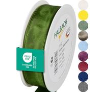 Halbach Seidenbänder Premium Gift Ribbon with Wired Edge, Width 25 mm, Length 25 m, Oeko-Tex 100 Certified Ribbon, Made in Germany, Colour: Moss Green