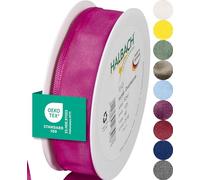 Halbach Seidenbänder Premium Gift Ribbon with Wired Edge | Width 25 mm Length 25 m | Oeko-Tex 100 Certified Taffeta Ribbon Made in Germany, Colour: Pink
