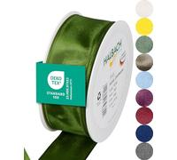 Halbach Seidenbänder Premium Gift Ribbon with Wired Edge, Width 40 mm, Length 25 m, Oeko-Tex 100 Certified Ribbon, Made in Germany, Colour: Moss Green