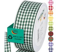 Halbach Seidenbänder Premium Vichy Checked Gift Ribbon (Dark Green) Width 40 mm Length 25 m Checked Ribbon Made in Germany Checked Ribbon in Many Colours