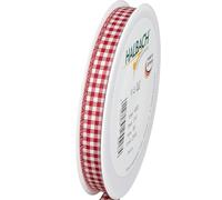 Halbach Seidenbänder Premium Vichy Checked Gift Ribbon | Red, Polyester, Festive and Celebratory Occasions, 10 mm Width, 25 m Length, Made in Germany