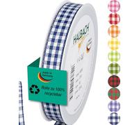 Halbach Seidenbänder Premium Vichy Chequered Gift Ribbon (Dark Blue) Width 15 mm Length 25 m Made in Germany Checked Ribbon in Many Colours