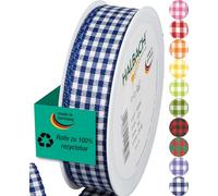Halbach Seidenbänder Premium Vichy Chequered Gift Ribbon (Dark Blue) Width 25 mm Length 25 m Checked Ribbon Made in Germany