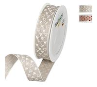 Halbach Seidenbänder Printed Linen Ribbon Hearts with Wire Edge, Gift Ribbon for Mother's Day, Confirmation or Communion, DIY Decorative Ribbon.